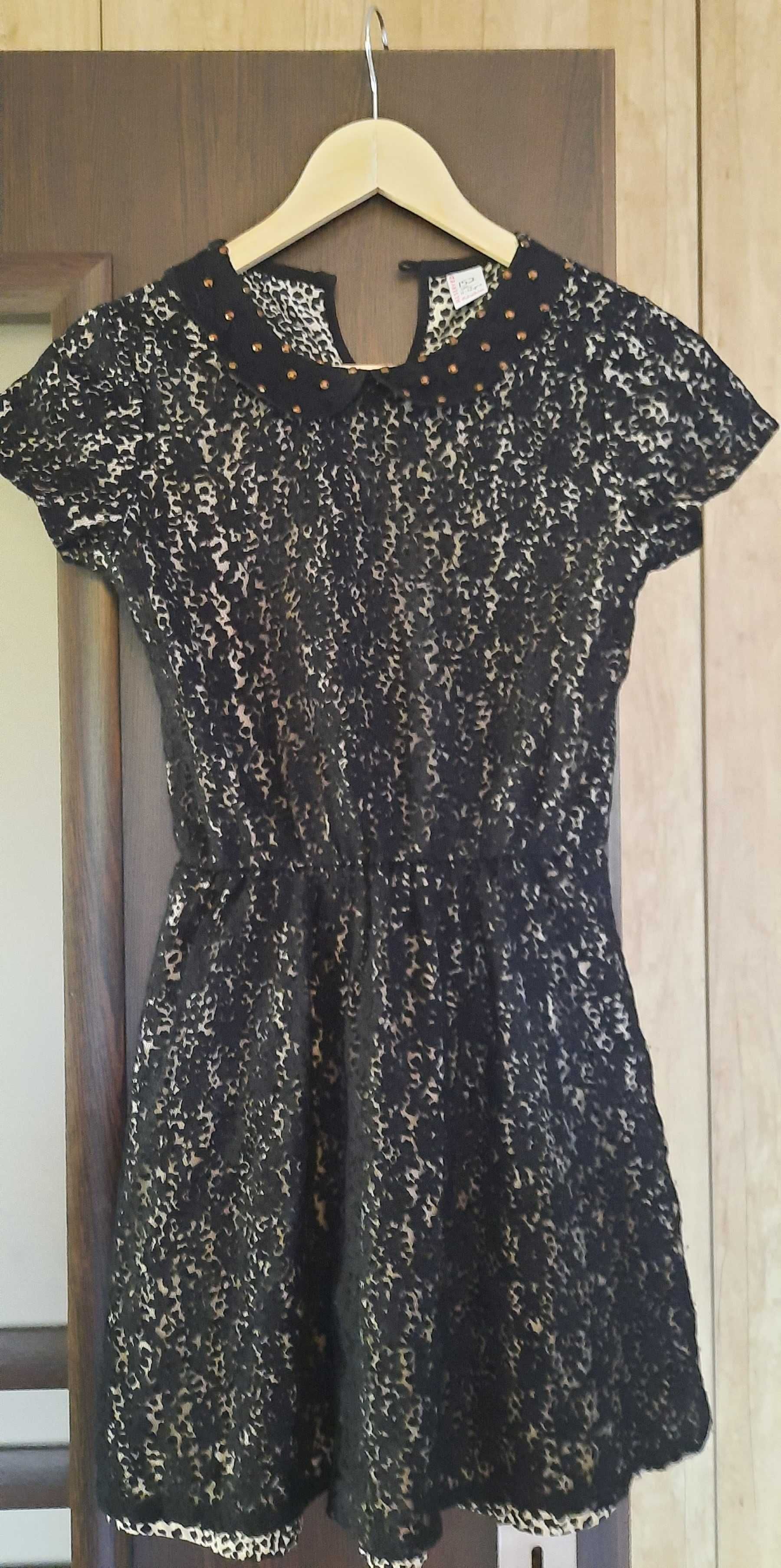 SUKIENKA czarna koronka, panterka RESERVED 152 cm