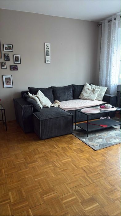 Narożnik z funkcją spania grafitowy, zadbany