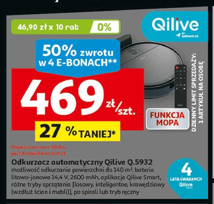 Odkurzacz  automatyczny z funkcją mopowania  3 lata gwarancji