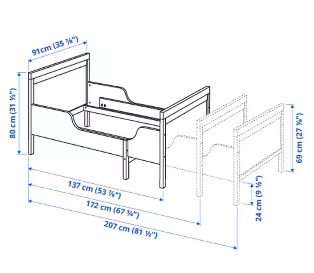 Łóżko rozsuwane rosnące z dzieckiem ikea sundvik