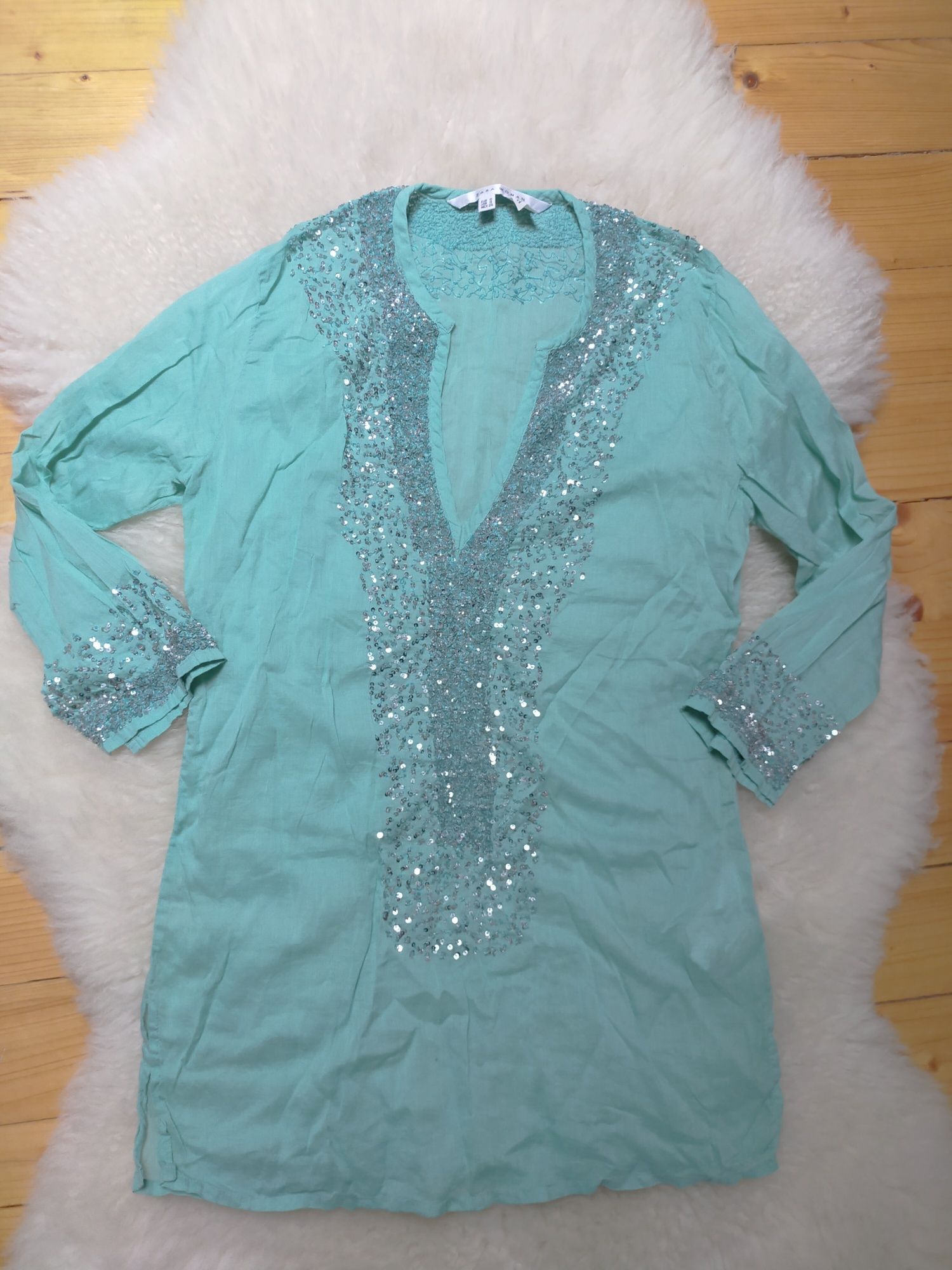 Bluzka zdobiona lato turkusowa Zara S