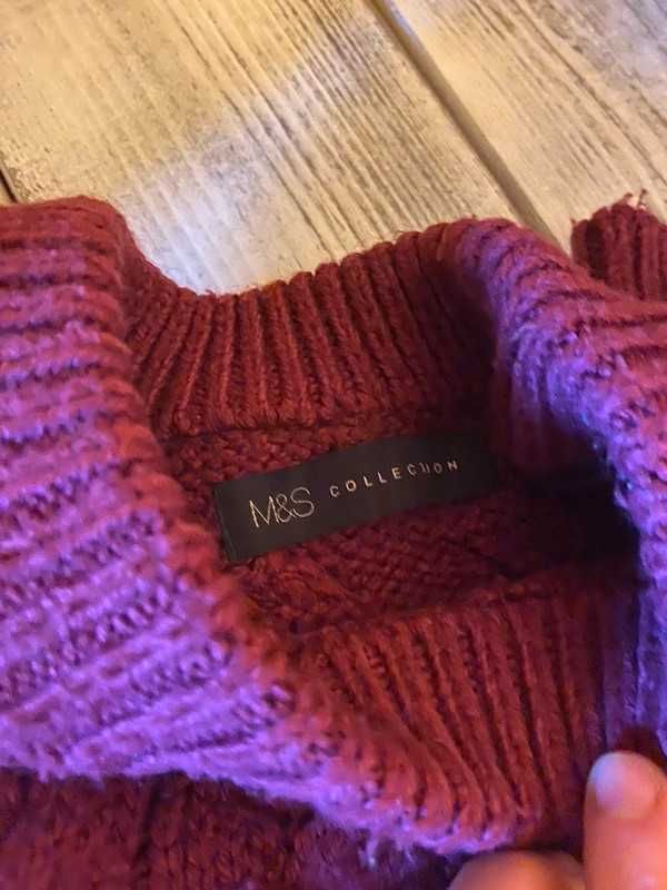 wysylka 7 calosc Ciepły sweter gruby warkocz fuksja Marks Spencer r S