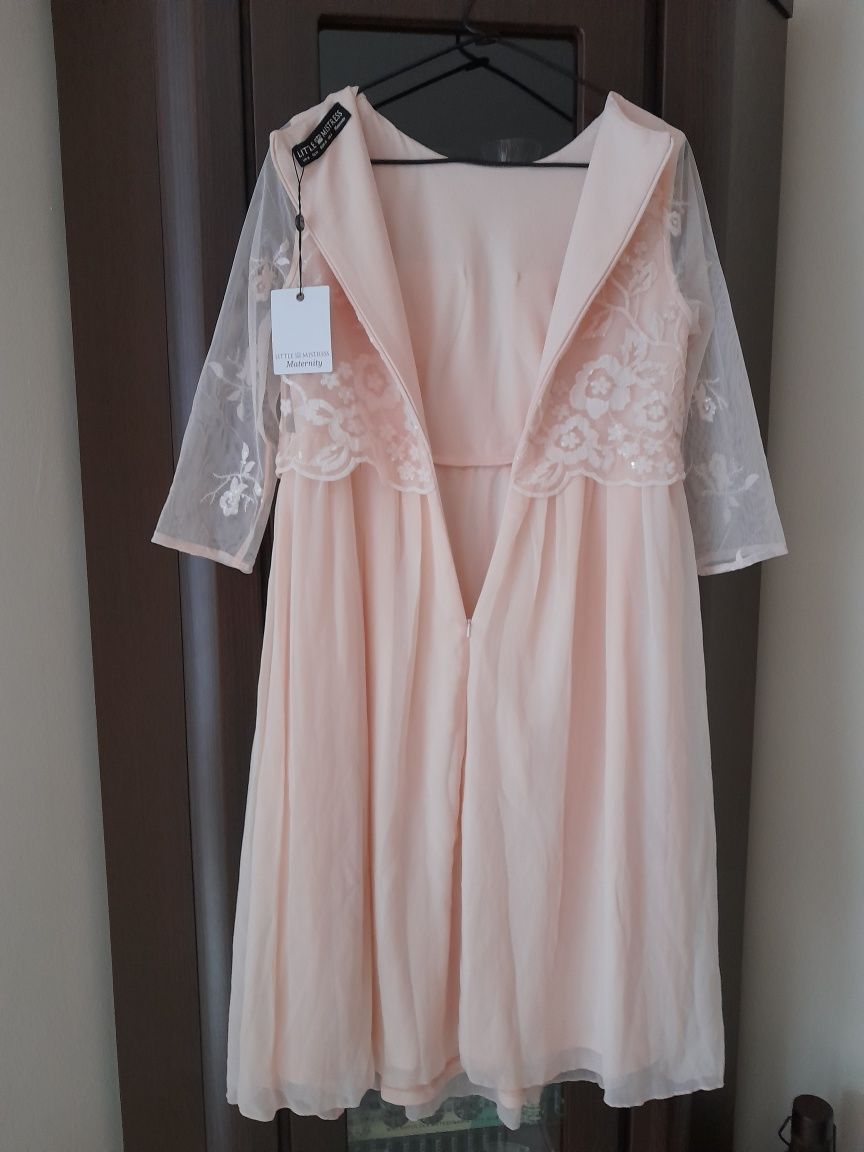 Suknia midi beżowa z aplikacja r.36-38 "Little Mistress" Nowa.