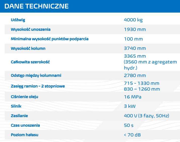 Podnośnik dwukolumnowy Bestlift 240 4T GE B 3.8m łączony górą