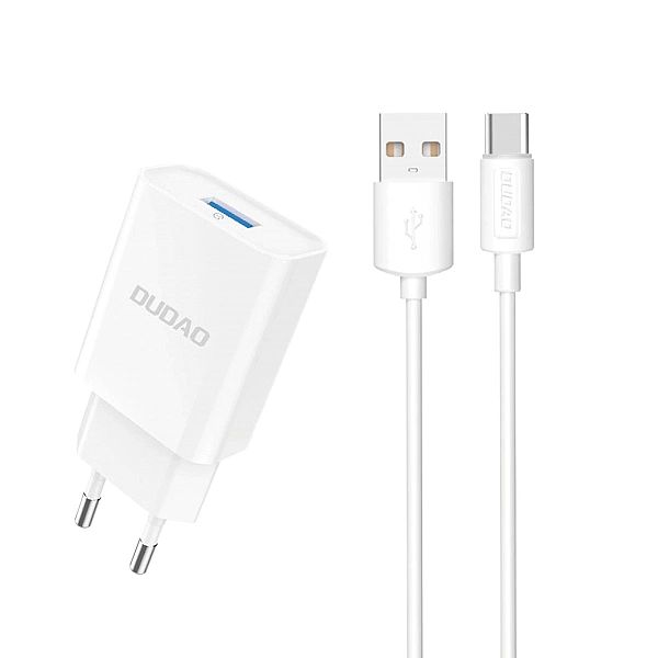 Ładowarka sieciowa Dudao A4EU USB-A 2.1A - biała + kabel USB-A - USB-C