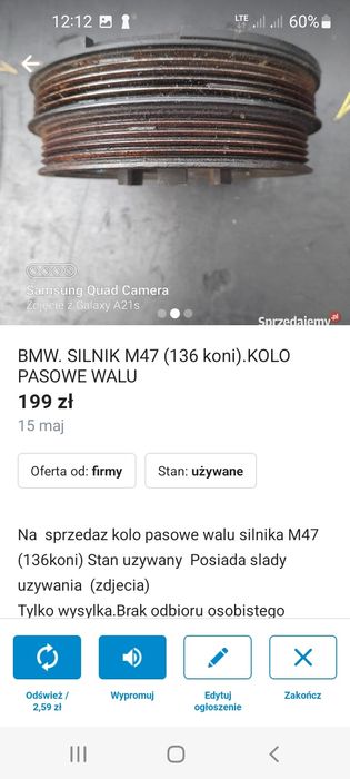 BMW silnik M47 ,136 koni.KOLO PASOWE walu
