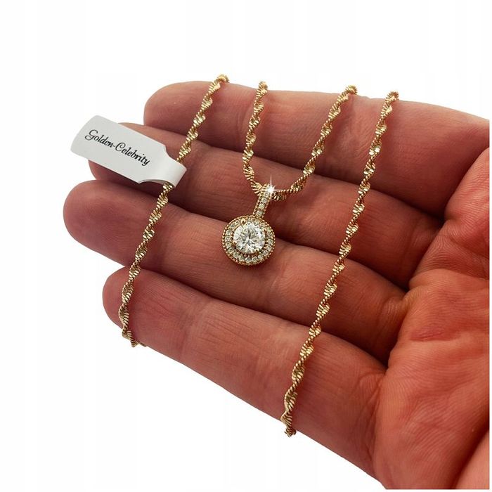 Damski Złoty Łańcuszek Stal Chirurgiczna + Okrągły Wisiorek + Cyrkonie