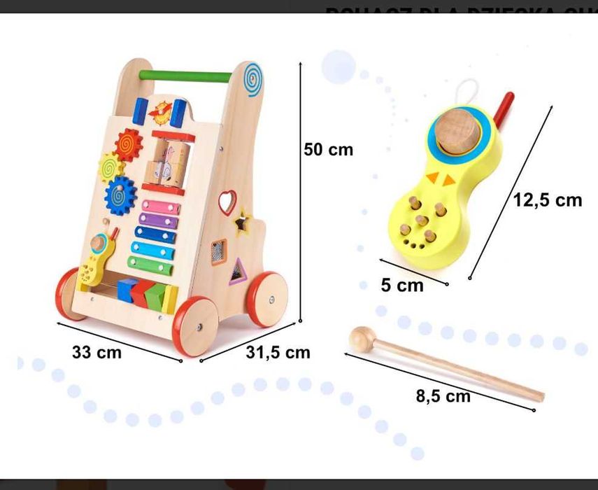 Pchacz dla dziecka chodzik drewniany kostka edukacyjna 6w1