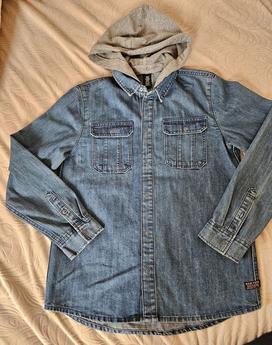 Dżinsowa jeansowa koszula H&M r.152, rozpinana z kapturem