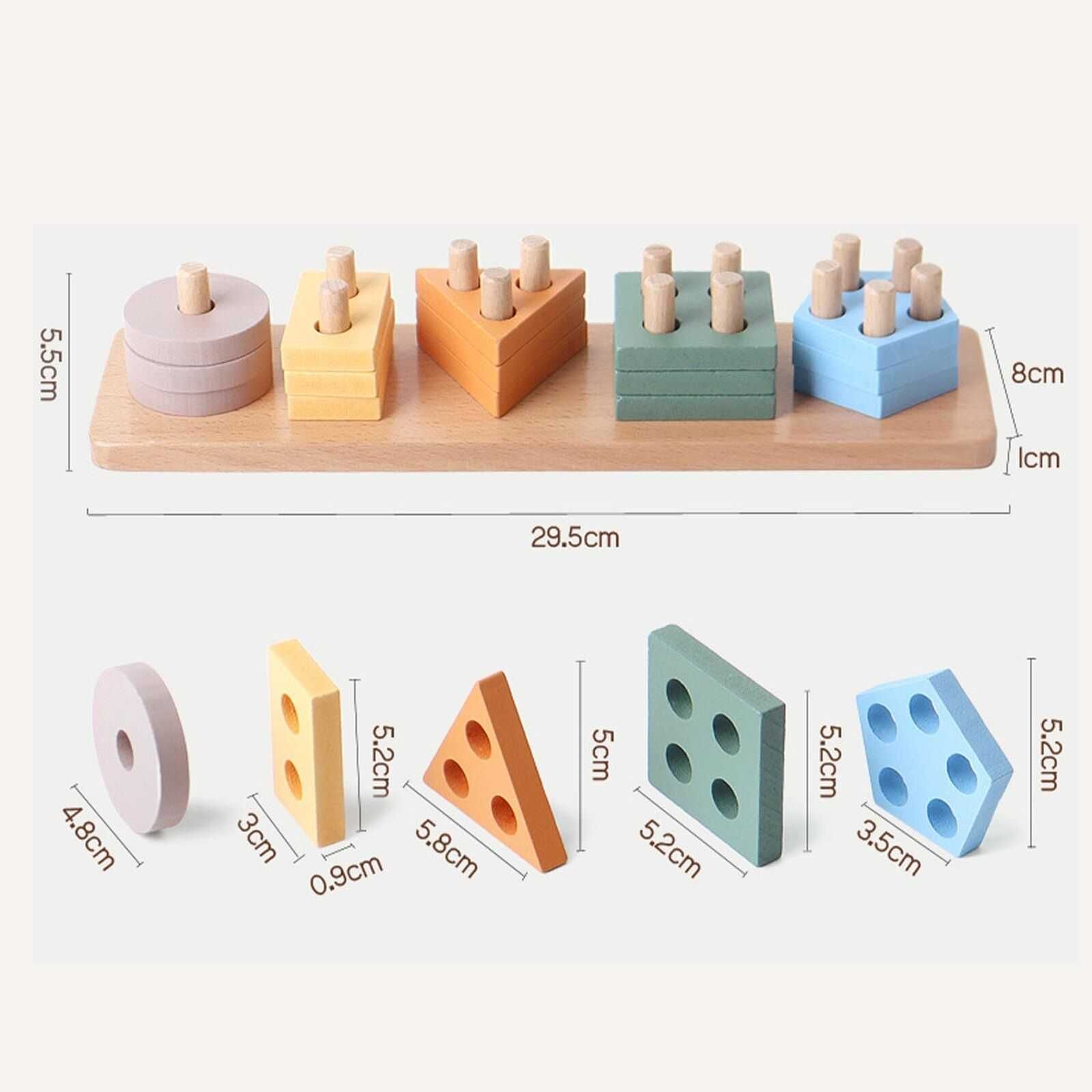 Montessori - drewniane klocki do układania w stosy, sorter kształtów