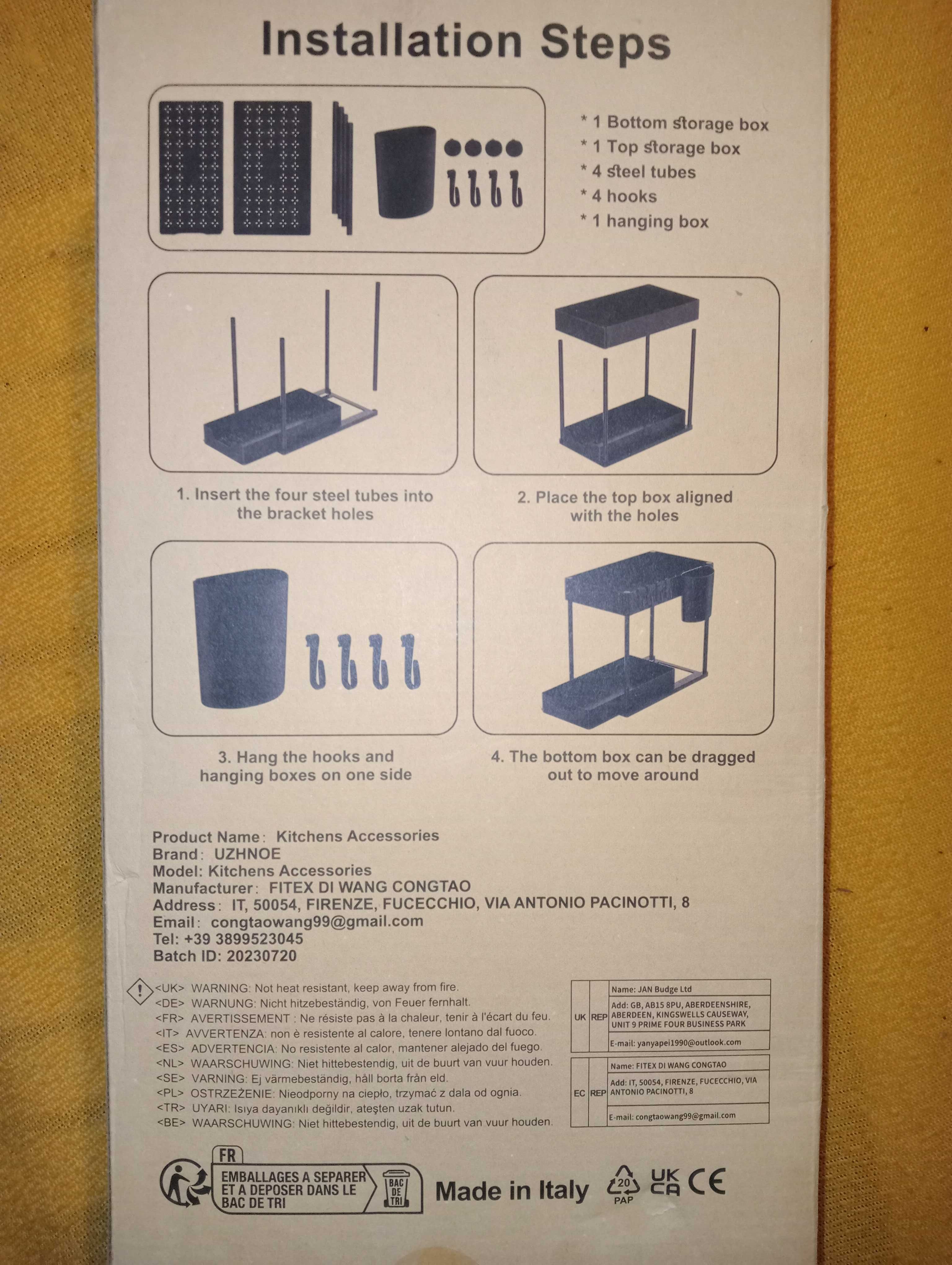Organizer, 2 poziomy, do szafki z 4 haczykami i 1 kubkiem wiszącym