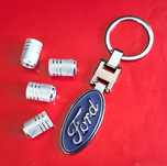 ** NOWY Breloczek FORD + Nakrętki na wentyle srebrne komplet tuning