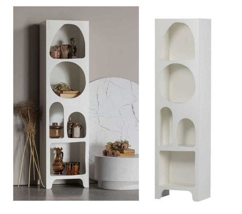 Nowoczesny biały regał Caz wysoka wolnostojąca półka 180x48x32cm Woood