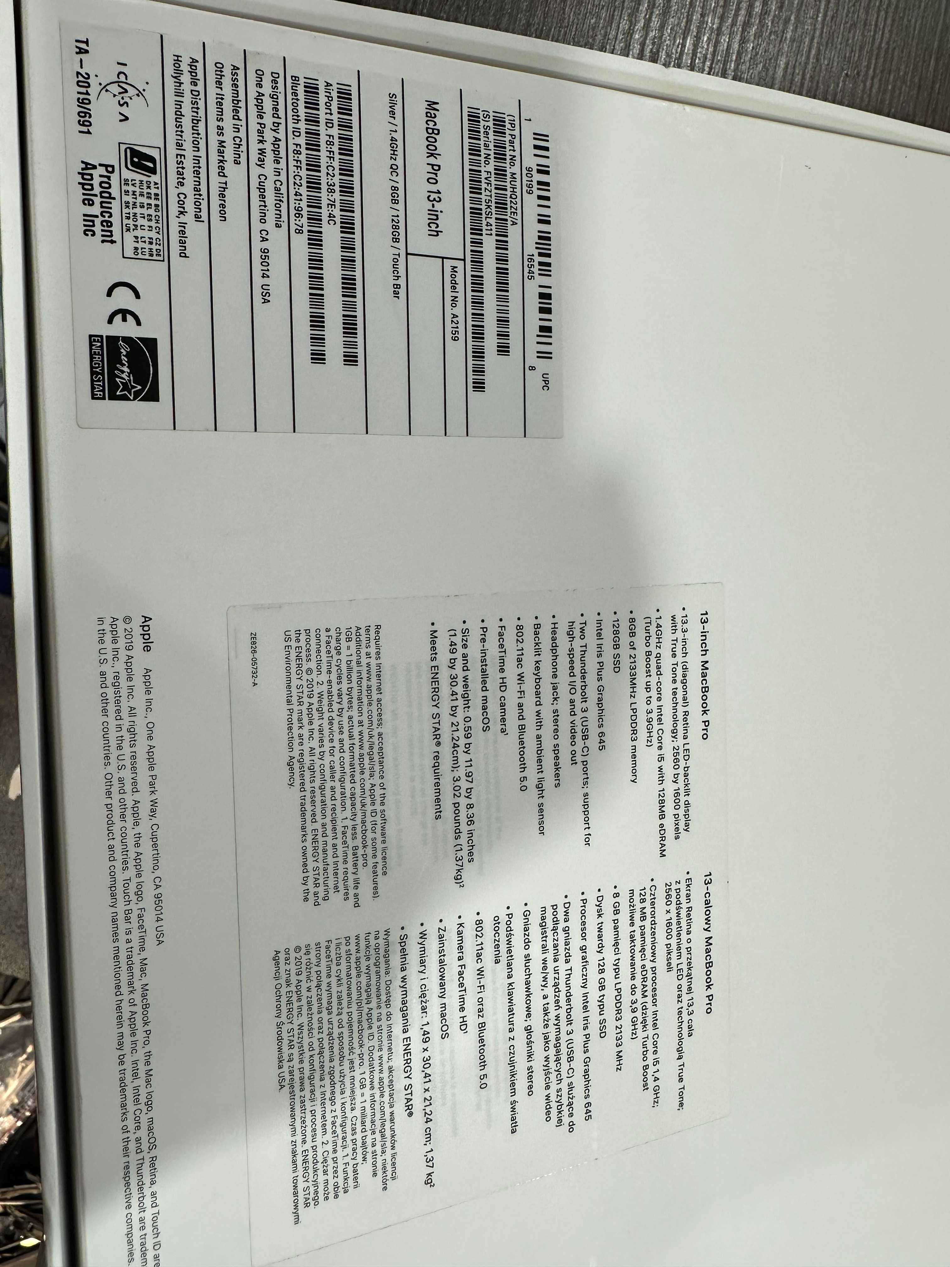 Macbook A2159 8gb 128gb i5 Komplet ideał