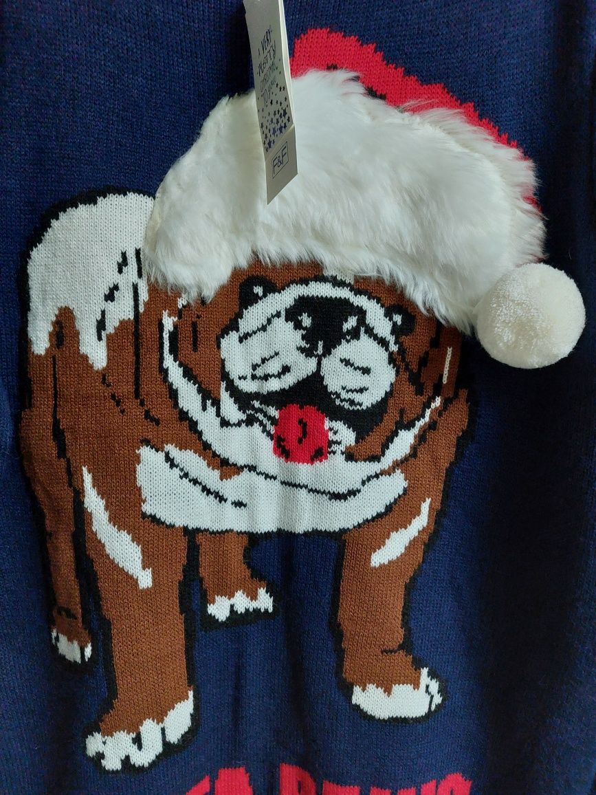 Sweter świąteczny z buldogiem unisex, roz. M