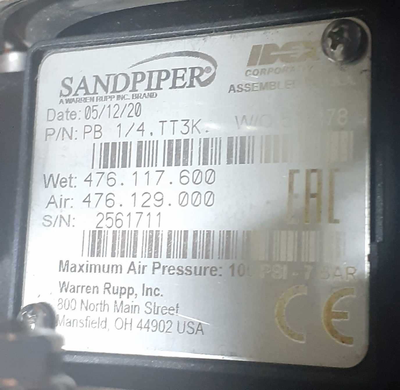 Bomba de água pneumática nova de trasfega  (Marca: Sandpiper)
