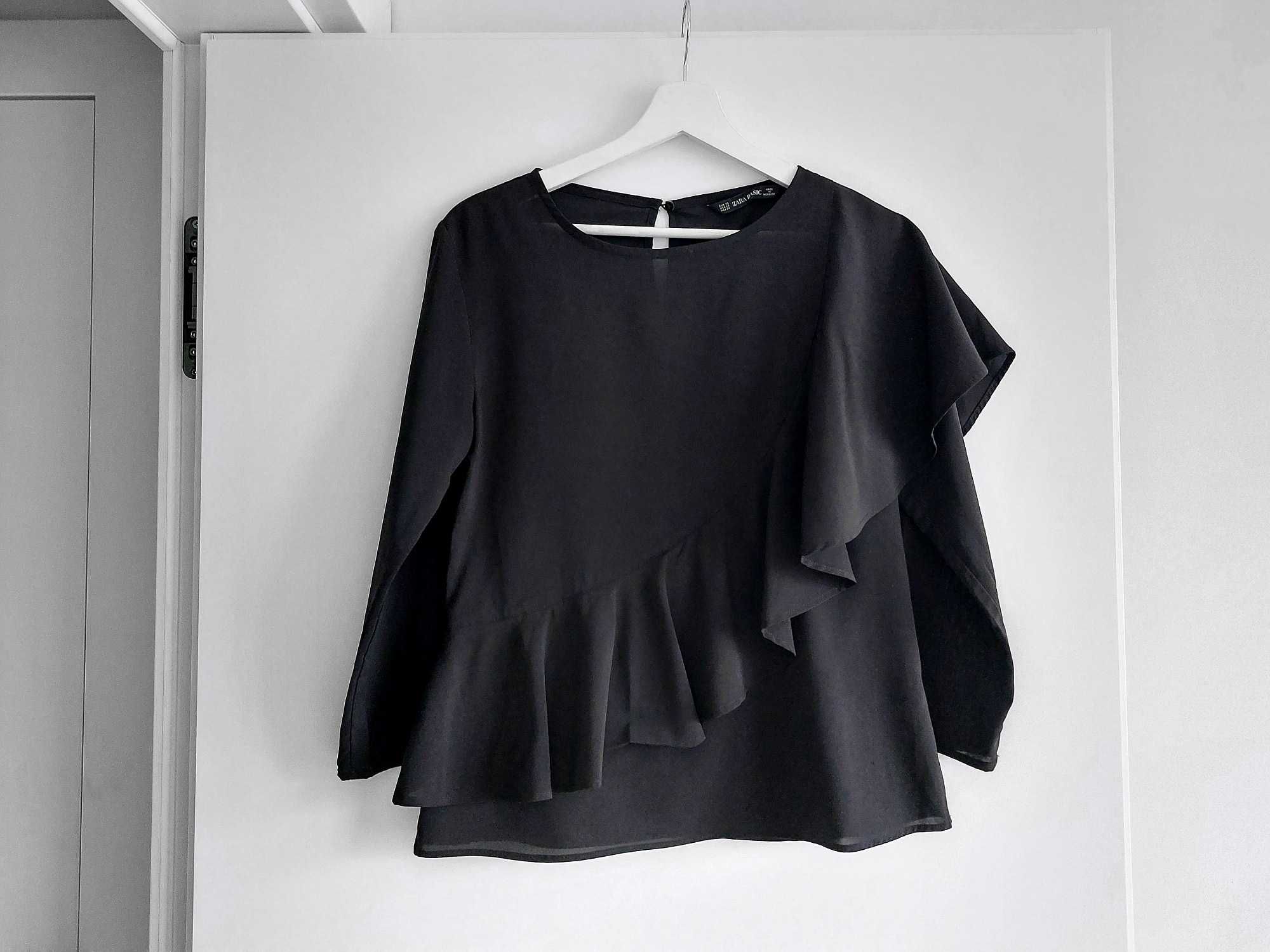 Zara czarna elegancka lejąca bluzka falbany XS %%