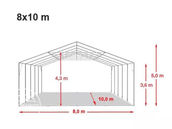 8x10m Namiot magazynowy, przemysłowy, 3,6 m wysokość ścian, PVC szary