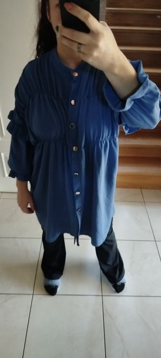 Falbankowa tunika koszula złote guziki