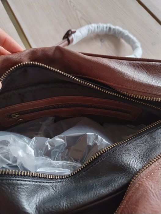 Skórzana duża torebka  z skórzanym wkładam