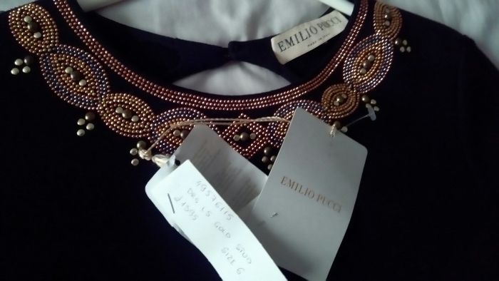 Emilio Pucci Sukienka czarna mini koktajlowa z aplikacjami r. S nowa