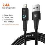 Кабель toocki Iphone 14 13 12 11 pro max, 2,4А, 0,25см, 1м, с индик