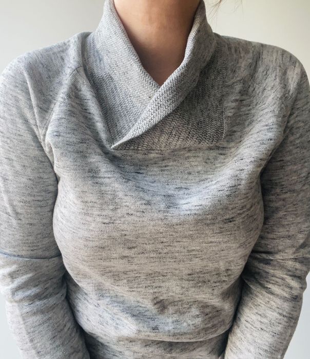 Sweter 100% bawełna szary melanżowy z kołnierzem taliowany H&M 36 S