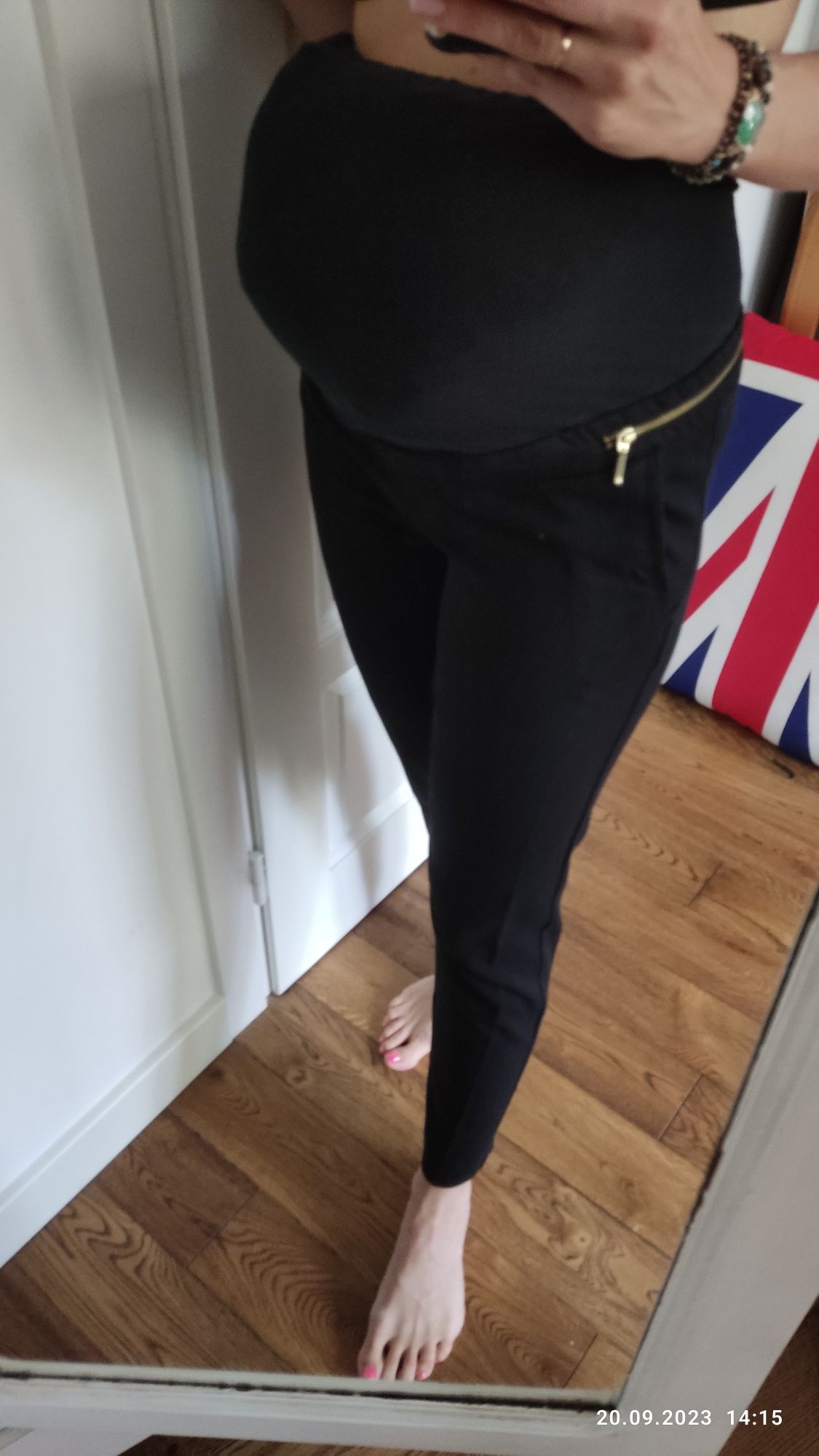 Spodnie eleganckie czarne ciążowe z pasem H&M mama 40 wygodne