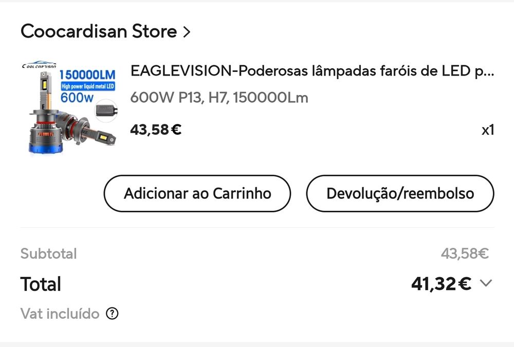 Lâmpada H7 xenón 600w 150.000 LUM