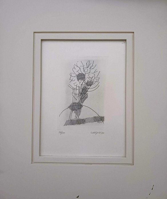 Cargaleiro, gravura (ponta seca) assinada e numerada