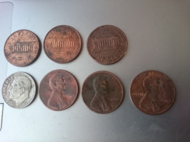 монеты one dime 1965 one cent 1992 1994 1984 1990 2000 2004