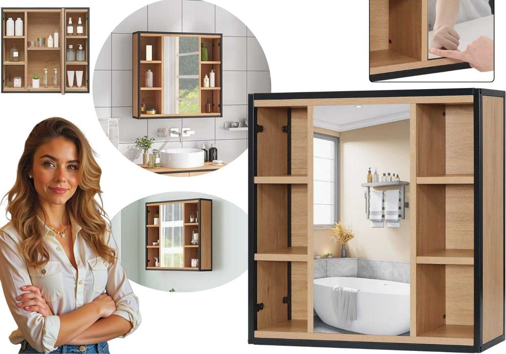 Szafka Łazienkowa z Lustrem Wisząca Regał Półka Do Salonu 60cm STYLOWA