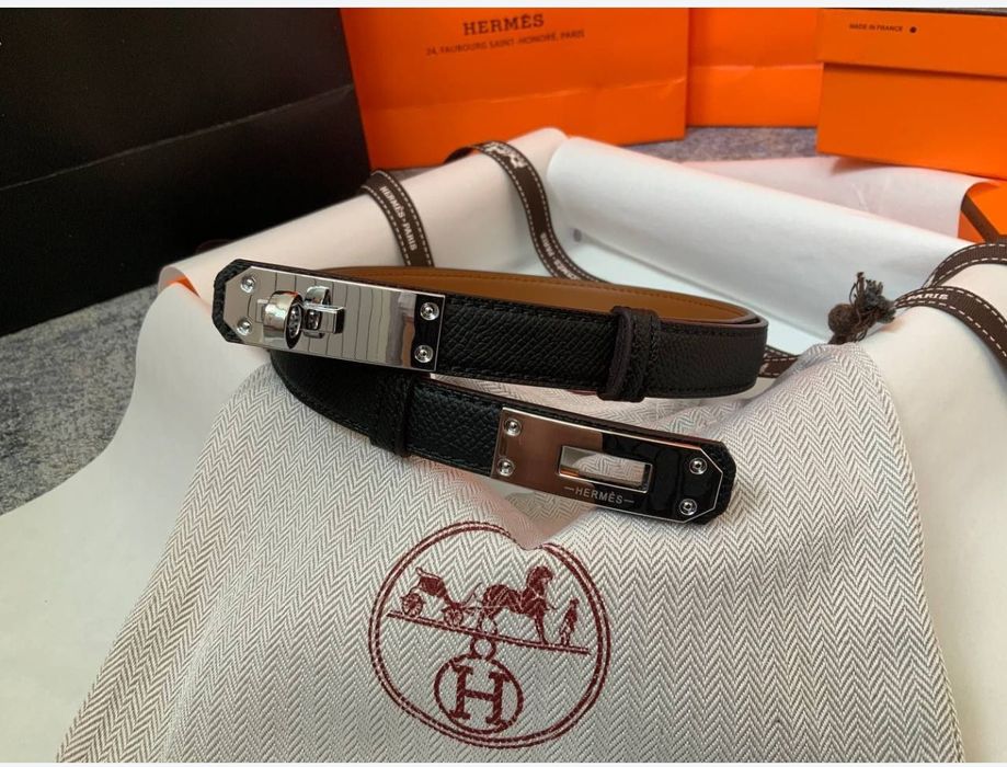 Ремінь пояс Hеrmеs КеІІу 2см шкіра чорний