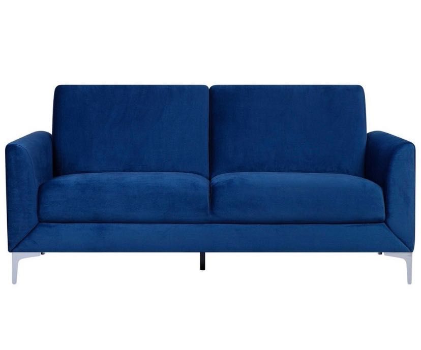 Sofa 3-osobowa welurowa niebieska FENES Nowa - Okazja