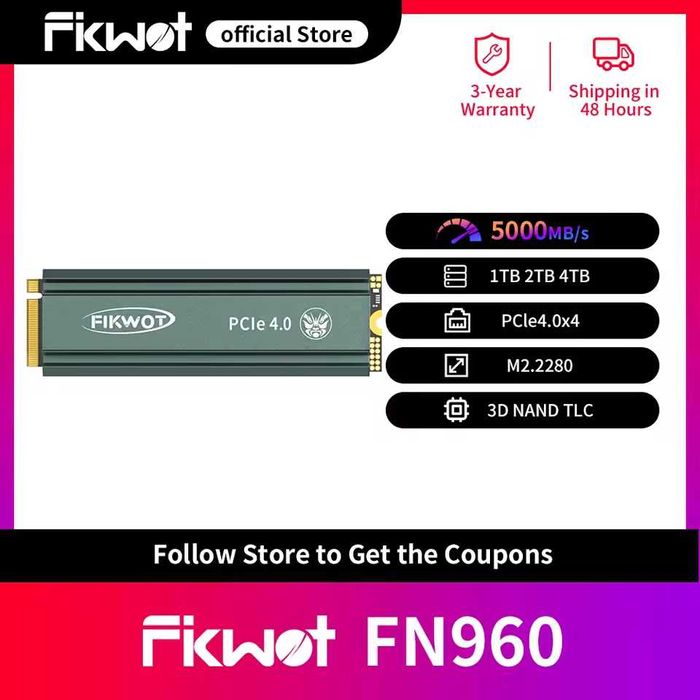 SSD диск с радиатором Fikwot FN960 1TB NVME M.2  P 4.0 3D NAND TLC