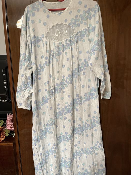 Biało niebieska koszula nocna damska vintage długa bawełniana duża
