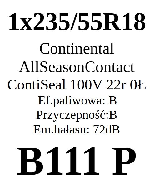 1x 235/55R18 Continental AllSeasonContact Seal 2022r 5,16mm