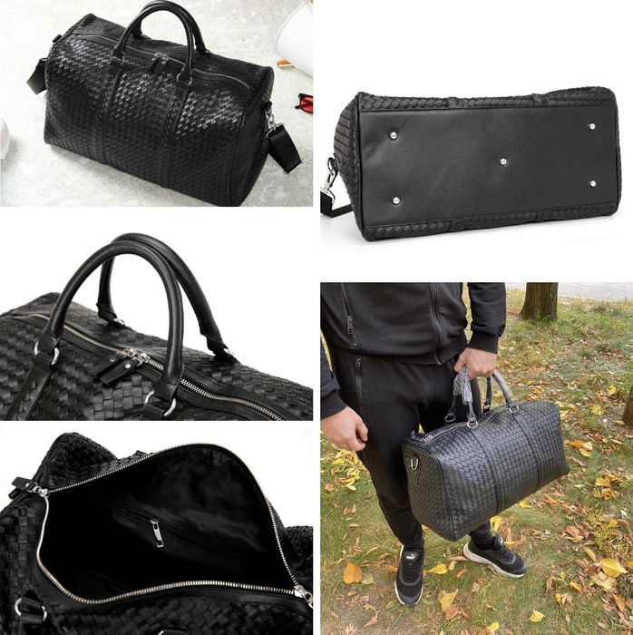 Сумка шкіряна чорна для міста, подорожей, спортзалу / Сумка кожаная