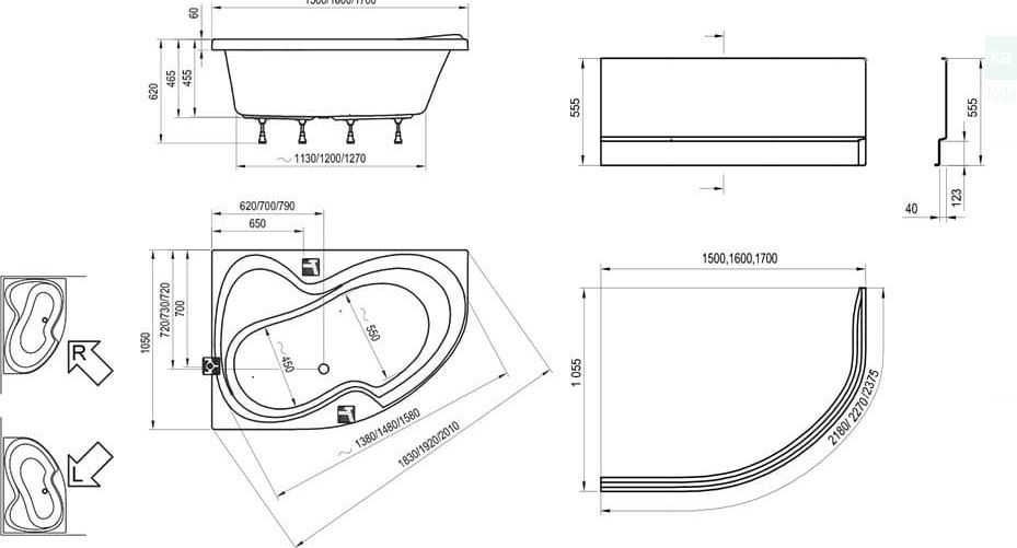 Wanna asymetryczna narożna RAVAK ROSA II 170x105 prawa NOWA