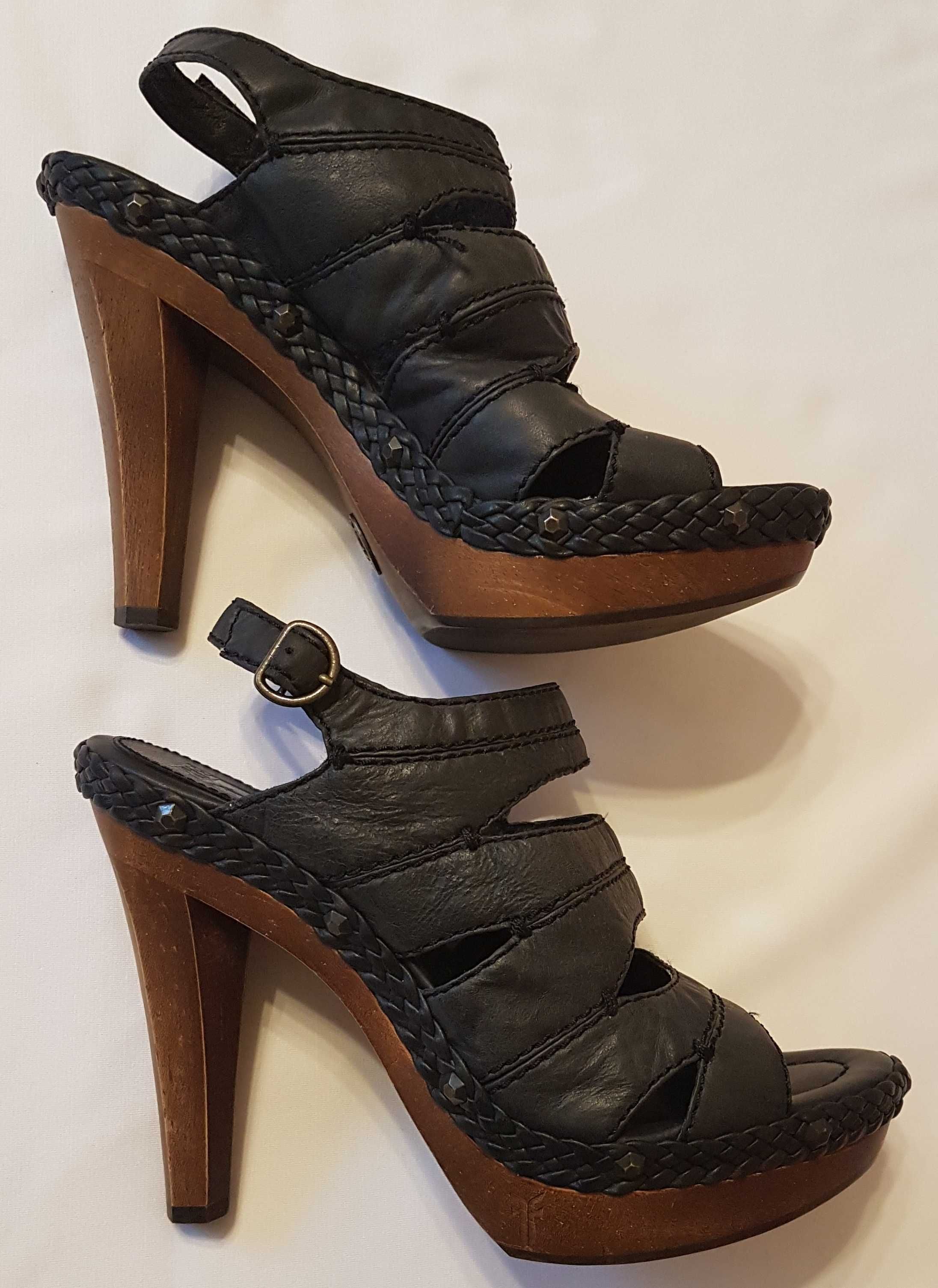 Czarne skórzane buty FRYE na obcasie jak nowe r.39