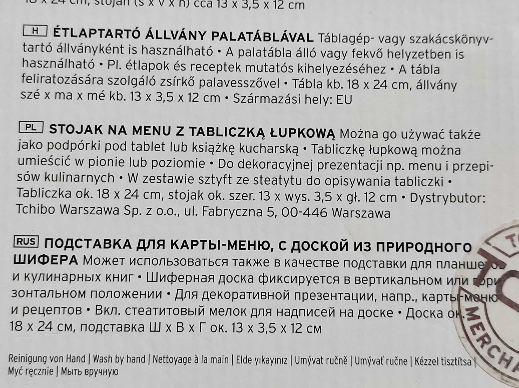 Stojak na menu z tabliczką łupkową Tchibo NOWY