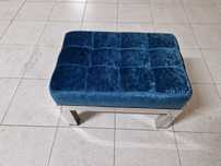 Banqueta em metal e veludo azul como nova