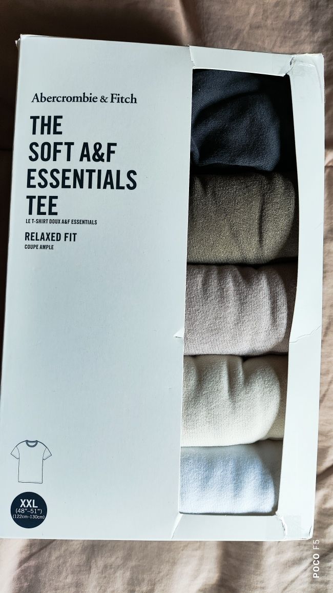 Abercrombie & Fitch 5-pak t-shirt XXL czarny khaki beżowy ecru i biały