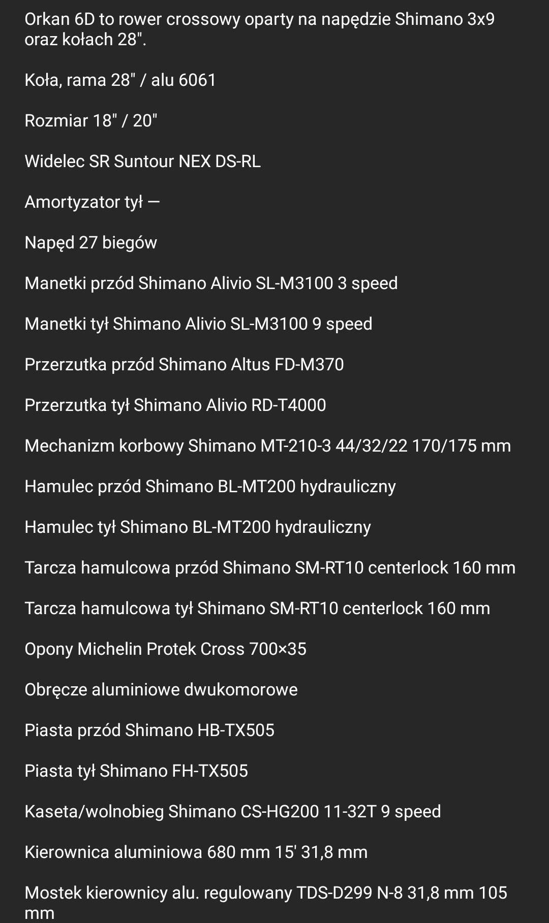 Rower Romet Orkan 6D crossowy, rozmiar 20" L