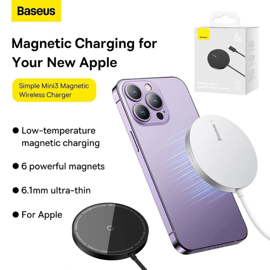 Зарядка Magsafe Baseus Simple Mini 3 Magnetic беспроводная iphone appl