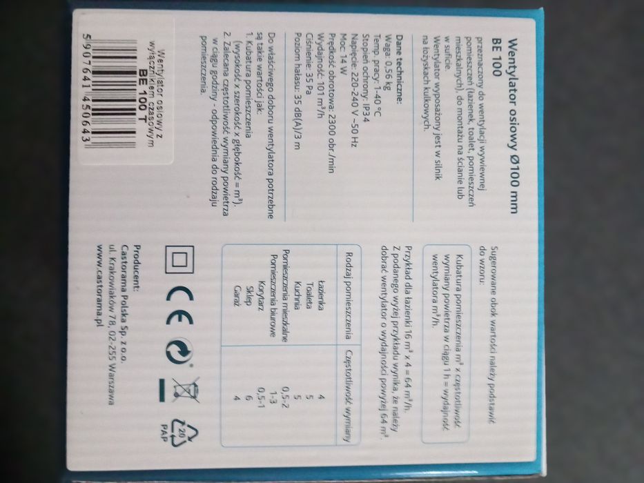 Wentylator osiowy Blyss 100ST z wyłącznikiem czasowym