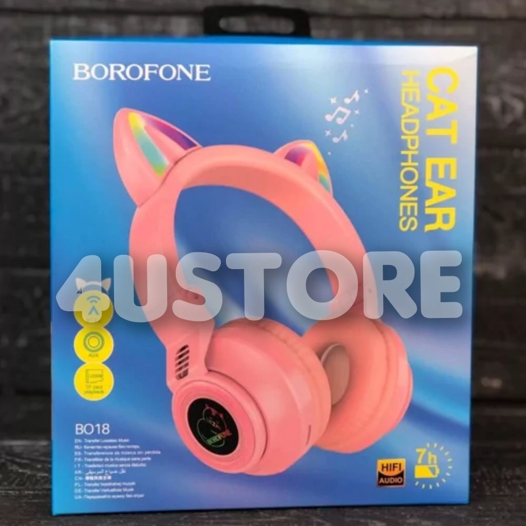 Наушники детские Borofone ушки кошачьи дитячі навушники вушка RGB BO18