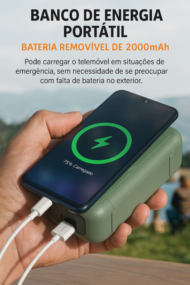 Rádio de Emergência Portátil Multifunções 6 em 1