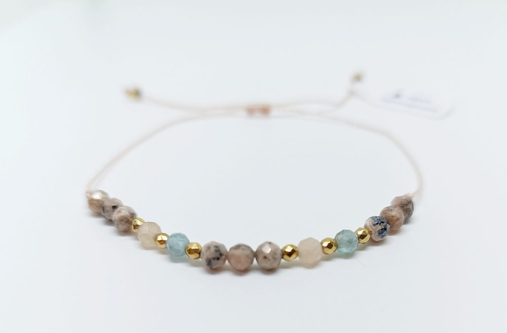 Bransoletka na sznurku rodonit kianit kamień sloneczny