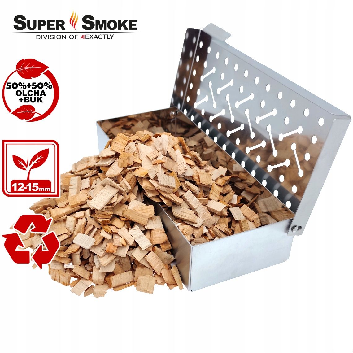 Zrębki Wędzarnicze Super Smoke OLCHA+BUK KL-13 (12-18mm) XL 65 Litrów